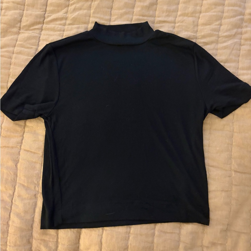 Babaton Black Ribbed Mock Neck Tee